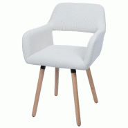 Décoshop26 - Chaise de salle à manger avec accoudoirs 80x56x53 cm en tissu velours côtelé crème pieds bois hêtre 04_0009835 - beige Bois massif