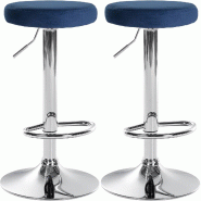 Décoshop26 - Lot de 2 tabourets de bar avec assise en tissu velours bleu et cadre métal chromé TDB10711 - bleu 3002477532692