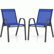 Helloshop26 - Lot de 4 chaises de jardin empilables 83 x 67 x 55 cm confort ergonomique et design léger en acier bleu 20_0012591 - 3000227305428