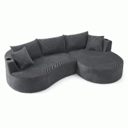 Merax Ensemble canapé , 2 places + méridienne gauche, avec porte-gobelet et coussin, design arqué, tissu velours côtelé, gris - gris W3358S00094
