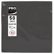 Pronappe - Réf.SV622021I - Carton de 800 Serviettes Cocktail ouate 2 plis - papier micro gaufré - 20 X 20 cm - 16 paquets de 50 serviettes Noir - no