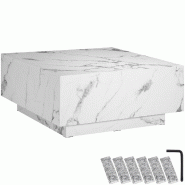 TecTake GmbH tectake Table basse LASLEY avec pied - 80 x 80 x 35 cm Aspect marbre blanc - multicolore Bois manufacturé 406307