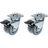75mm 3" roulette double caoutchouc gris pivotante avec frein capacité 200kg, jeu de 2 75mm 3" roulette double caoutchouc gris pivotante avec frein capacité 200kg, jeu de 2