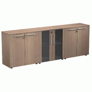 Armoire basse 4 portes mélaminé à serrure - 2 portes en verre fumé à serrure - 3 étagères - L. 243 x P. 43 x H. 81 cm So Flora - Frêne Noir_0