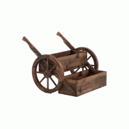 Chariot à fleurs en bois COSTWAY, support à fleurs avec 2 roulettes, poignées et trous de drainage, 64 x 54 x 50 cm - marron Bois massif TL32511OR