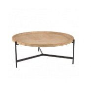 CORVIE TABLE BASSE RONDE 100*100 AVEC PLATEAU NATUREL ET PIÉTEMENT EN MÉTAL NOIR