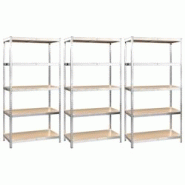 Helloshop26 - Étagères meubles rangement à 5 niveaux 3 pièces argenté acier et bois d'ingénierie Argent 02_0045763 - 3000220852660 Helloshop26 - Étagères meubles rangement à 5 niveaux 3 pièces argenté acier et bois d'ingénierie Argent 02_0045763 - 3000220852660