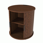 Merax Table de chevet ronde Ø60 cm avec station de charge, table d'appoint cylindrique effet noyer, porte coulissante, roulettes, rangement - multi-m