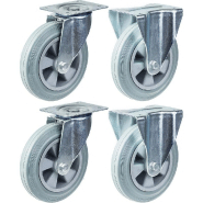 Roulette 200mm 8" à bandage caoutchouc gris, pivotante et fixe, capacité 820kg, jeu de 4 Roulette 200mm 8" à bandage caoutchouc gris, pivotante et fixe, capacité 820kg, jeu de 4