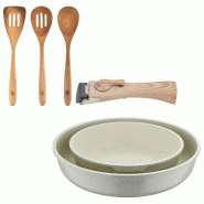BERGNER - Ensemble de 2 poêles Ø22/26cm aluminium moulé blanc avec poignée amovible et ensemble de 3 ustensiles de cuisine Xmart 32,8 × 33 × 7 �