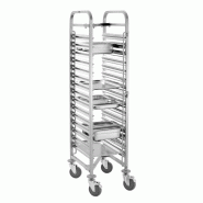 Chariot inox à glissières 15 x GN 1/1 (P)65 mm, avec tablette supérieure, à assembler