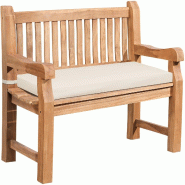 Décoshop26 - Banc de jardin dossier à lattes droites 120 cm en bois de teck avec accoudoirs et coussin d'assise crème 10_0007968 - beige Bois massi
