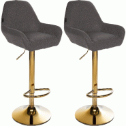 Décoshop26 - Lot de 2 tabourets de bar repose-pieds en forme d'arc en métal doré assise en tissu gris foncé TDB10793 - gris métal 3000252949703
