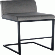 Décoshop26 - Tabouret de bar x1 avec dossier pieds en forme de luge en métal noir assise en velours gris 10_0005878 - gris métal 3000265275752