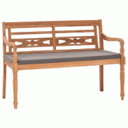 Helloshop26 - Banc de jardin meuble de patio d'extérieur terrasse avec coussin gris foncé 120 cm bois de teck massif 02_0011076 - gris Bois massif 3