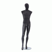 Mannequin homme Vintage - Tête et buste en lin noir, jambes noires - Socle en verre