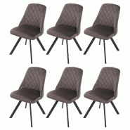 Mendler Lot de 6 chaises de salle à manger HWC-K25, chaise de cuisine fauteuil rembourré, métal velours ~ brun foncé - marron textile 3x89603