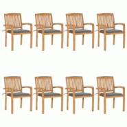 VidaXL Chaises De Jardin Empilables Avec Coussins Lot De 8 Teck Solide - gris 3073241 VidaXL Chaises De Jardin Empilables Avec Coussins Lot De 8 Teck Solide - gris 3073241