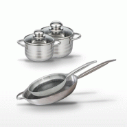 Batterie de cuisine avec 2 faitouts 14/16 cm et 2 poêles de cuisson 28/32 cm sans PFAS Elo Collection Relief Solution Brillant - gris 3176239941685_0