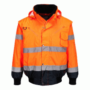 Blouson Bomber  3-en-1 Haute Visibilité Bicolore - Orange/Marine / L