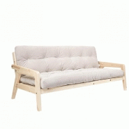 CANAPÉ CONVERTIBLE FUTON GRAB PIN NATUREL COLORIS IVOIRE COUCHAGE 130 CM.