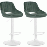 CLP Lot de 2 tabourets de bar Milet velours Vert/Métal blanc mat - vert textile 324469 CLP Lot de 2 tabourets de bar Milet velours Vert/Métal blanc mat - vert textile 324469