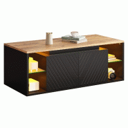 Merax Table basse avec App-LED, 2 portes et compartiments semi-ouverts, 100 x 50 x 41 cm, noir/aspect bois - noir Bois manufacturé N625P492602Z