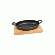 Mini poêle ovale en fonte 2 poignées 180 x 126 mm + support bois - Gastroland - fonte 3701666008207