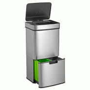 Wellhome WELL HOME - Poubelle de Recyclage 72L (47L+25L) à 2 compartiments, ouverture automatique en acier inoxydable - gris inox WH13932