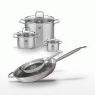 Batterie de cuisine avec 2 poêles 24/32 cm et 3 faitouts 14/20/26 cm en inox sans PFAS Elo Collection Relief Solution Citrin - gris 3176239940053_0