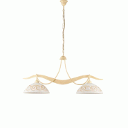 BeLight Lustre Bilbao fer ivoire, effet décapé, verre d.30 blanc et ambre, 2 lumières 89x30 cm, déco douce vintage - blanc 8057724580891