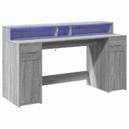 Bureau et lumières LED sonoma gris 160x55x91 cm bois ingénierie Modèle Atlas Master Studio - 8721158402691