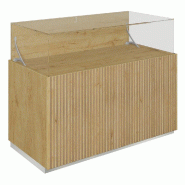 Comptoir vitrine fond bois Vertigo T01 MDF naturel et chêne clair 120x60x93cm