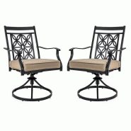 COSTWAY Chaises de jardin pivotantes à 360°, lot de 2 chaises de terrasse avec coussins moelleux, 70 x 60 x 92 cm, noir, kaki - noir métal ZB33557OR-4
