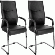 Décoshop26 - Lot de 2 fauteuils de bureau chaises visiteur sans roulettes piétement luge en métal chromé et assise en PVC noir 10_0003093 - noir m