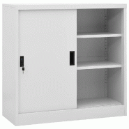 Helloshop26 - Armoire de bureau porte coulissante 90 x 40 x 90 cm robuste avec serrure ambiance moderne en acier gris clair 02_0046811 - gris acier 30_0
