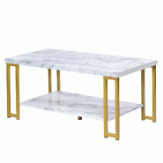 Helloshop26 - Table basse 2 étages 100 x 49,5 x 45 cm rangement polyvalent design moderne en MDF PVC blanc 20_0019296 - 3000232864644