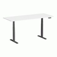 KIMEX - Bureau motorisé assis-debout 180x75cm, Plateau blanc à bords arrondis/Pied noir - blanc plastique 3700685427969