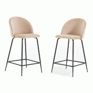 RATTATAN Lot de 2 tabourets de bar en velours avec pieds en métal,h.65cm,pour bar,restaurant et cuisine,design moderne et élégant–Sara XL–Crèm
