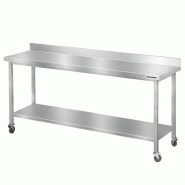 Table de travail en inox Bar 2000x600 mm avec 1 étagère inférieure et dosseret sur roulettes PREMIUM - GOLDINOX - gris inox 3701770835874