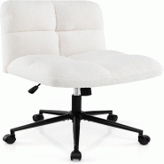 COSTWAY Chaise de tailleur avec roulettes, pivotante sans accoudoirs, assise large, hauteur réglable - blanc métal ON32895NQ