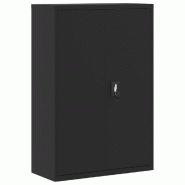 Décoshop26 - Caissons à tiroirs meuble de bureau avec 3 étagères réglables portes verrouillables 90 x 40 x 140 cm acier noir DEC024590 - noir aci