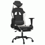 Décoshop26 - Fauteuil de bureau chaise gaming avec coussin lombaire avec repose-pieds en PVC noir et blanc DEC025851 - blanc 3000255487660