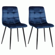 Décoshop26 - Lot de 2 chaises de salle à manger en velours bleu pieds métal noir mat style moderne CDS10098 - bleu 3000495469600 Décoshop26 - Lot de 2 chaises de salle à manger en velours bleu pieds métal noir mat style moderne CDS10098 - bleu 3000495469600