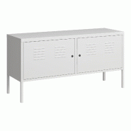 Helloshop26 - Buffet commode meuble de rangement salon entré chambre à 2 portes 118 x 40 x 60 cm acier blanc mat 03_0009038 - 3000224480715