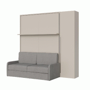 Itamoby Lit Double Vertical Escamotable Versia Sofà 160 Avec Canapé, Étagère Et Armoire 1 Porte Droite Argilla - beige 8050598909010