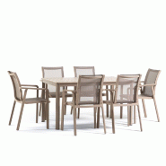RATTATAN Ensemble repas de jardin avec table rectangulaire 140x85 cm et 6 chaises avec accoudoirs en textilène résistant pour terrasse David+Victori