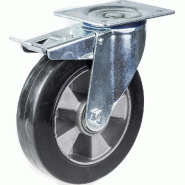 Roulette pivotante/frein de 152 mm en caoutchouc élastique noir sur roue centrale en aluminium Roulette pivotante/frein de 152 mm en caoutchouc élastique noir sur roue centrale en aluminium