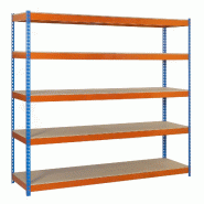 SimonRack Étagères Charge Lourde 3000x1200x450 mm, 400 kg par Niveau, 5 Niveaux en Bois, Structure Acier, Bleu/Orange/Bois - Ecoforte - orange méta