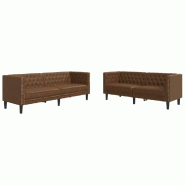 VidaXL Ensemble de canapé Chesterfield 2 pcs marron similicuir daim Modèle Servélis - 3209280